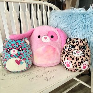 Squishmallows, Set of 3, Chelsea the Cheetah, Chasen, Pink Dog, DUMA, Cheetah‎
